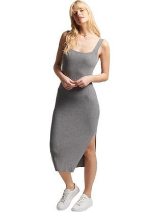 Superdry Midi Καλοκαιρινό Καθημερινό Φόρεμα Πλεκτό Ανθρακί W8010986A-07Q