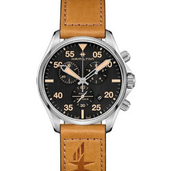 Hamilton Khaki Aviation Ανδρικό Ρολόι Χρονογράφος με Καφέ Δερμάτινο Λουράκι H76722531