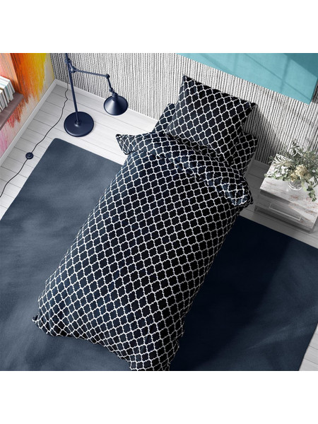 Dimcol Σετ Σεντόνια Μονά Βαμβακερά 160x240cm Windows 175 Dark Blue - White 3τμχ