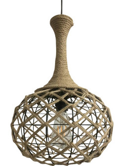Home Lighting Rep Κρεμαστό Φωτιστικό Οροφής Πλέγμα με Σχοινί Μονόφωτο E27 Μαύρο 77-3612
