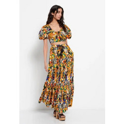 Funky Buddha Μακριά Φούστα Υφασμάτινη Ψηλόμεση Πλισέ Floral FBL007-104-14