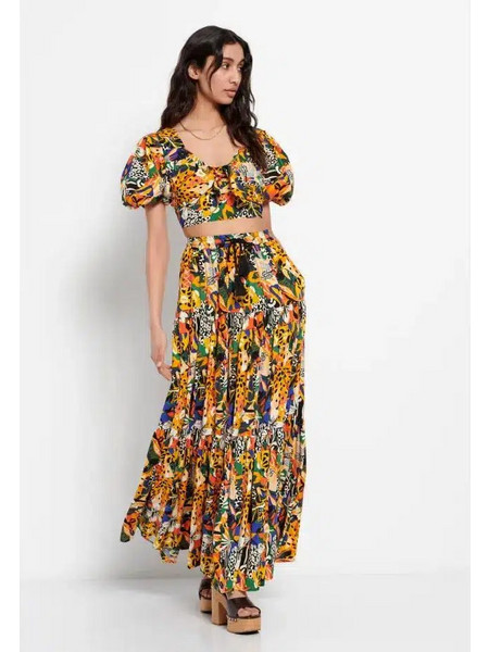 Funky Buddha Μακριά Φούστα Υφασμάτινη Ψηλόμεση Πλισέ Floral FBL007-104-14