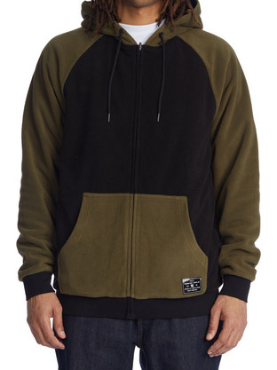 DC Fineline Reversible Ανδρική Ζακέτα Fleece με Κουκούλα και Φερμουάρ Μαύρη Χακί EDYFT03531-CRB0