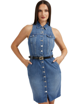 Guess Stacie Mini Καλοκαιρινό Καθημερινό Φόρεμα Σεμιζιέ Τζιν Μπλε W3RK07D4CN3