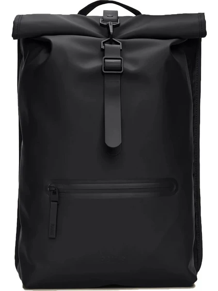 Rains 1364 velcro rolltop backpack in black