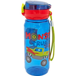 Must Monster Trucks Παιδικό Μπουκάλι Πλαστικό με Καλαμάκι Μπλε 600ml