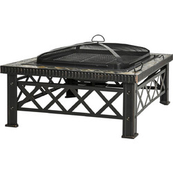 Outsunny Garden Fire Pit με καπάκι σπινθήρα και μεταλλική ψησταριά 76x76x47cm Μαύρο 842-170