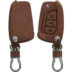 KW PU Leather Θήκη Κλειδιού Toyota - 3 Κουμπιά - Flip Key - Dark Brown (61031.18)