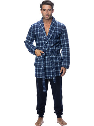 Ανδρική ρόμπα fleece με γιακά και τσέπες-ΠΛΦ213 Μπλε Ραφ