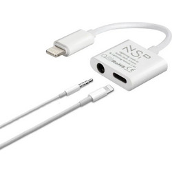 NSP Adaptor Cable 2 In 1 CHARGING-Audio Adapter Lightning To 3.5MM JACK+Lightning 2.4A WHITE