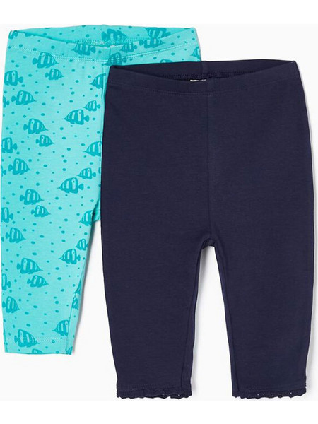 Πακέτο δυο κολάν κάπρι για κορίτσι, Μπλε, Slim Fit, 100% βαμβάκι