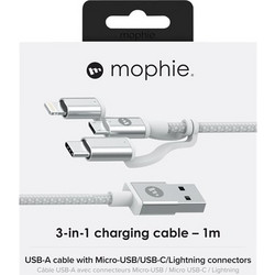 Mophie 3-in-1 Πλεκτό USB to Lightning / Type-C / micro USB καλώδιο Λευκό 1m (409903219)