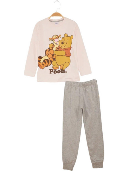 Cimpa Winnie The Pooh Παιδική Πιτζάμα Βαμβακερή Χειμωνιάτικη Ροζ Γκρι WP21341