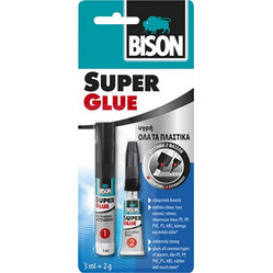 Bison - Super Glue All Plastics Κόλλα Στιγμής για Συγκόλληση Όλων των Κοινών Τύπων Πλαστικών 3ml+2g (7000850)