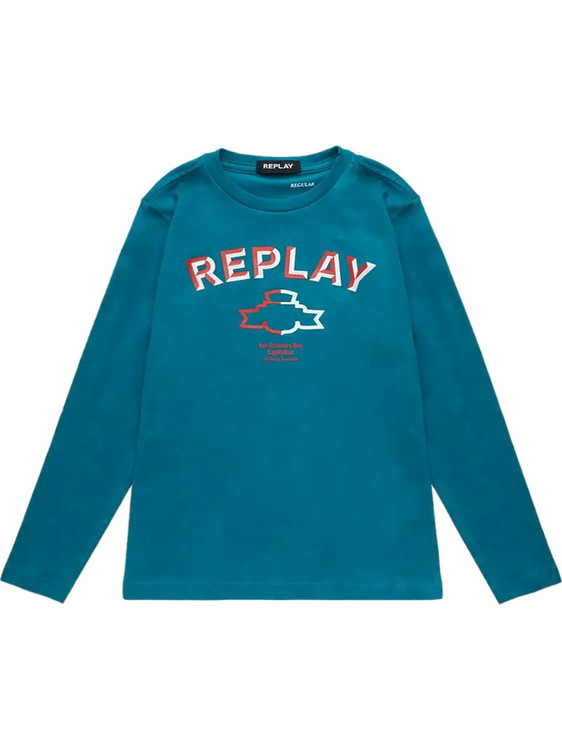 Replay Παιδικό T-Shirt Μακρυμάνικο Πετρόλ SB7118-050-2660-181