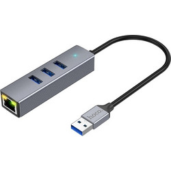 Αντάπτορας Hoco HB34 3 x USB σε USB 3.0 και RJ45 με Λειτουργία Μεταφοράς Δεδομένων 1000Mbps Γκρι