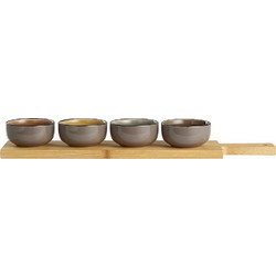 Day Μπωλ Stoneware Tapas Σετ 4 Τμχ 50x10 Εκ. Με Ξύλινη Βάση