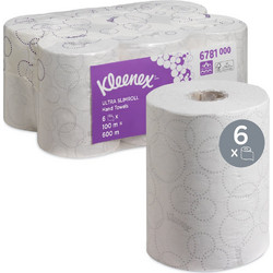 Χειροπετσέτα Σε Ρολό 2φυλλη Λευκή 100m 6 ρολά Kleenex(R) Ultra Slimroll 6781