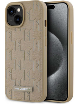 Θήκη Karl Lagerfeld PU Leather Monogram Metal Logo MagSafe για Apple iPhone 15 - Beige (KLHMP15SPKHPORPE)