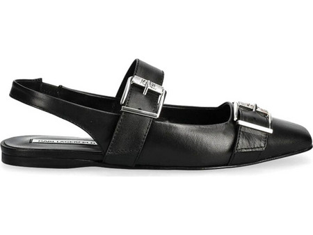 Flats Double Strap Pump KL40186 00s-black lthr w/silver