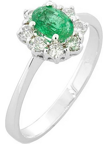 Million Diamonds Γυναικείο Δαχτυλίδι Ροζέτα Λευκόχρυσο 18K με Διαμάντι Σμαράγδι RL10719