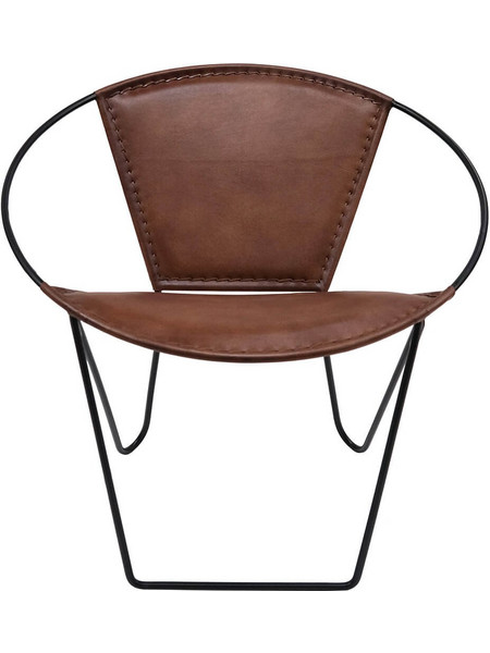 Dalton lounge πολυθρόνα με μεταλλική βάση και δερμάτινο κάθισμα σε καφέ χρώμα 77x67x77 εκ