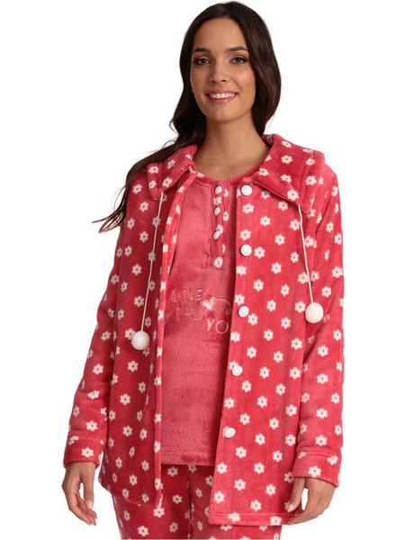 Lydia Creations Σετ Γυναικείες Πιτζάμες Χειμωνιάτικες Fleece Κοραλί 23582