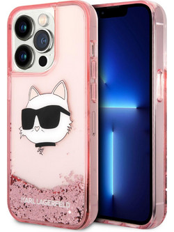 Karl Lagerfeld Liquid Glitter Choupette Head Θήκη Σιλικόνης Pink (iPhone 14 Pro Max)