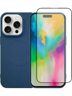Redshield iPhone 16 Pro Max Silicone Case with MagSafe & Tempered Glass Navy Blue Σετ - Θήκη Κινητου & Προστατευτικό Οθόνης