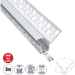 PLASTERBOARD-PROFILE 70836-3M Προφίλ Αλουμινίου - Βάση & Ψύκτρα Ταινίας LED με Λευκό Γαλακτερό Κάλυμμα - Χωνευτή Γωνιακή Χρήση σε Εσωτερική Γωνία Γυψοσανίδας - Trimless - Πατητό Κάλυμμα - Ασημί - 3 Μέ