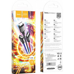 Hoco X76 Braided USB to Lightning / Type-C / micro USB Cable 2A Πολύχρωμο 1m