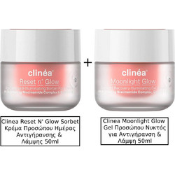 Clinea Reset N' Glow Sorbet Κρέμα Προσώπου Ημέρας Αντιγήρανσης & Λάμψης 50ml & Clinea Moonlight Glow Gel Προσώπου Νυκτός για Αντιγήρανση & Λάμψη 50ml