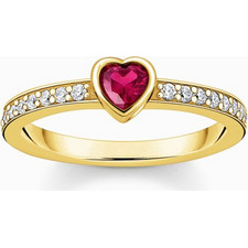 Thomas Sabo TR2448-995-10-56 Gold-plated solitaire ring w. red stone + zirconia