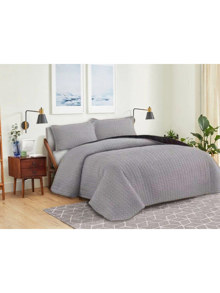 Κουβερλί Σετ Μονόχρωμο Leaves Διπλής Όψεως Microfiber Γαρύφαλλο - Γκρι, 220x240