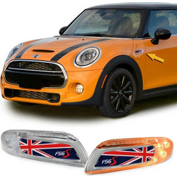 Πλαϊνά Φλας Φτερού Για Mini Cooper F56 13+ Union Jack Flag Blue Led White 2 Τεμάχια