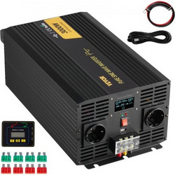 VEVOR Pure Sine Wave Inverter, 3000 Watt, DC 24V to AC 230V Power Inverter Αυτοκινήτου, με τηλεχειριστήριο οθόνης LCD θύρας USB και πρίζες ΕΕ, για κάμπινγκ με ηλιακό σύστημα φορτηγών RV Truck