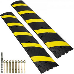 VEVOR 2PCs Rubber Speed Hump 183 x 30 x 4,5 cm, 2 καναλιών, 100000 kg Χωρητικότητα Heavy Duty Traffic Speed Bump, με κίτρινη λωρίδα υψηλής ανακλαστικής 8 βίδες διαστολής και 1 τρυπάνι, για δρόμους από