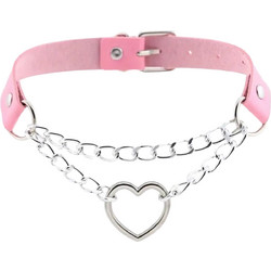 Ghetto Punk Leather Chain Choker Heart Necklace Pink