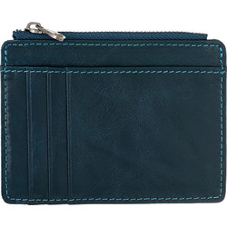 Ghetto Slim Leather Card Holder Wallet with Zipper Pocket | Minimalist RFID Style Blue