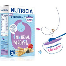 Nutricia Βρεφική Κρέμα 4 Δημητριακά & Φρούτα 6m+ Χωρίς Ζάχαρη 225gr