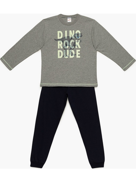Minerva Dino Rock Dude Παιδική Πιτζάμα Βαμβακερή Χειμωνιάτικη Μαύρη Γκρι 90-62063-023