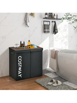 Costway Διαχωριστικός Καλάθι Απλύτων 115L με Καπάκι & Λαβές, 62 x 31 x 60 cm, Μαύρο JV10787BK