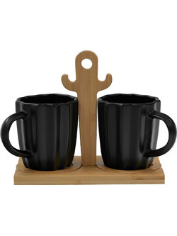 CACTUS ΚΟΥΠΑ ESPRESSO SET 2 ΤΜΧ ΠΟΡΣΕΛΑΝΗ BAMBOO ΜΑΥΡΟ ΦΥΣΙΚΟ 20x12xH16 5cm c483592
