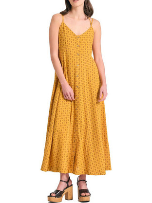 Funky Buddha Midi Καλοκαιρινό Καθημερινό Φόρεμα Μεταξωτό Κίτρινο FBL011-107-13