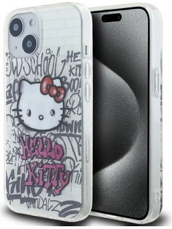 Hello Kitty IML Kitty On Bricks Graffiti case for iPhone 15 - white - (Hel000035-0)