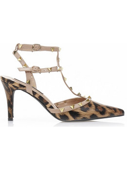 Γόβες animal print σουέτ με χρυσά τρουκς
