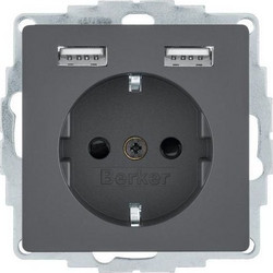 BERKER Q.1/Q.3 ΠΡΙΖΑ ΣΟΥΚΟ ΜΕ 2 USB ΘΥΡΕΣ ΑΝΘΡΑΚΙ /Q7 HAGER