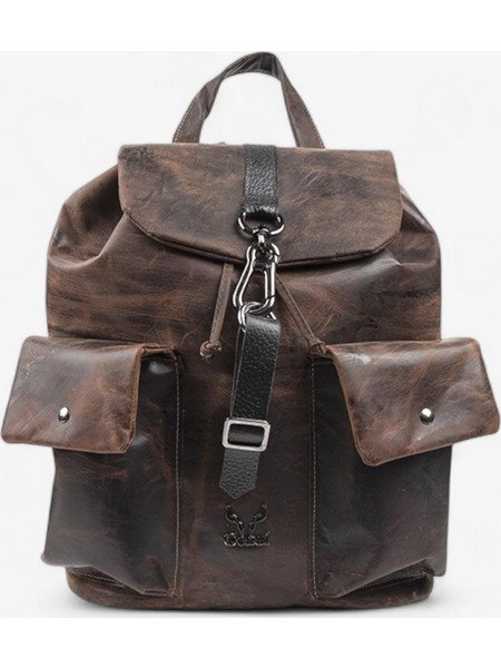 Unisex δερμάτινη τσάντα πλάτης σε καφέ χρώμα Genui 45x31x16 εκ. (17,7x12,2x16 ίντσες) Δέρμα