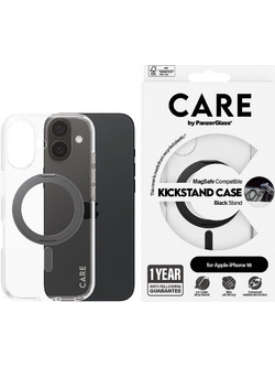 CARE by PanzerGlass - Feature Case Transparent w. Black Kickstand & MagSafe - iPhone 16