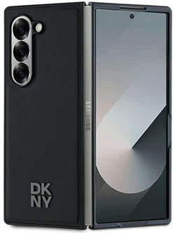 DKNY Plain Leather Metal Stack Logo - θήκη για Samsung Galaxy Z Fold6 - Μαύρο